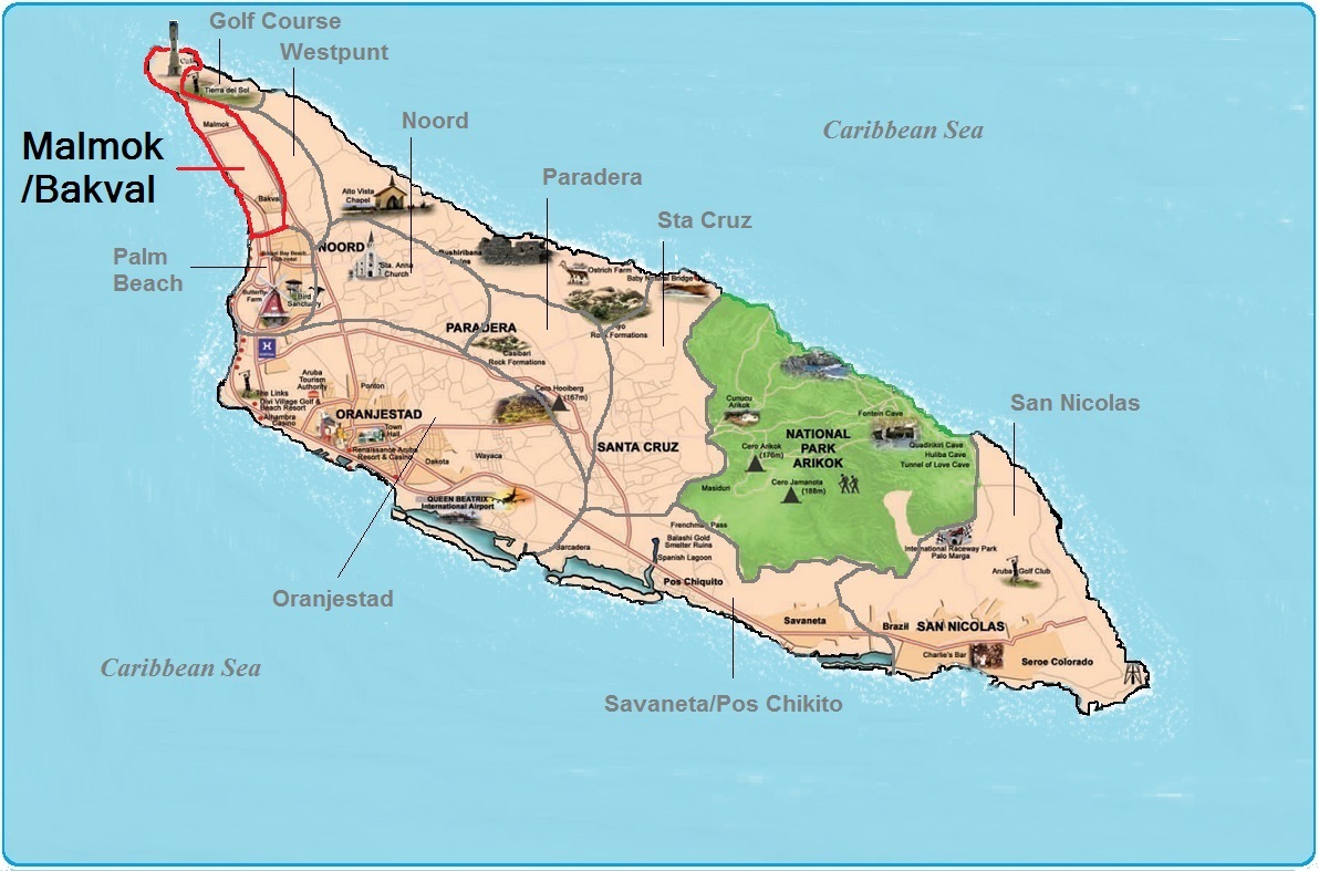 real estate indicated map of Malmok, Aruba